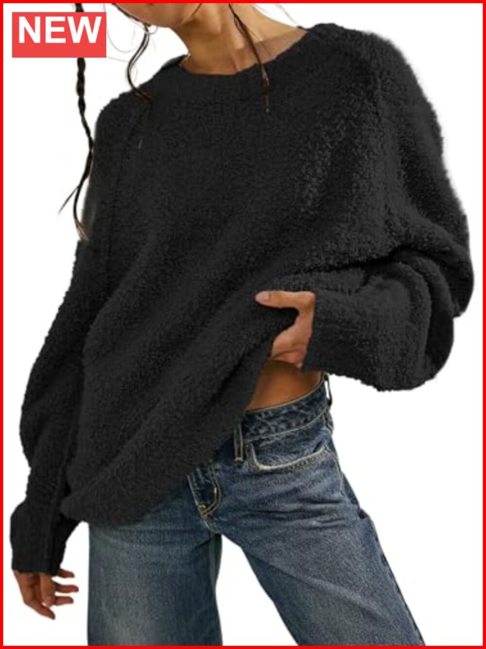 Women's Oversized Fuzzy Pullover Sweater Cozy Loungewear